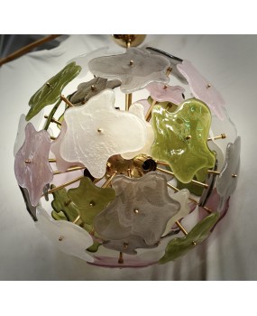 Lampadario in Vetro Artistico di Murano Sputnik Color Verde Rosa e Bia