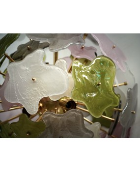 Murano Sputnik Green Pink and White Color Art Glass Chandelier and Pen