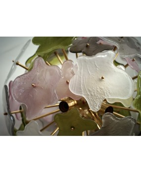 Lampadario in Vetro Artistico di Murano Sputnik Color Verde Rosa e Bia