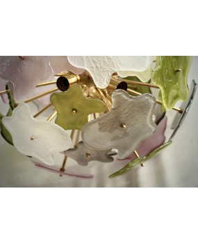 Lampadario in Vetro Artistico di Murano Sputnik Color Verde Rosa e Bia