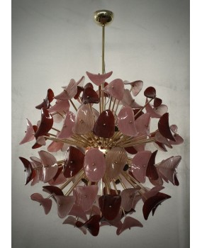 Lampadario in Vetro Artistico di Murano Sputnik di Color Rosa e Rosso