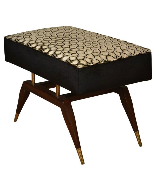 Gio Ponti in the Style, Velvet Brass and Beech Wood Art Deco Ottoman a