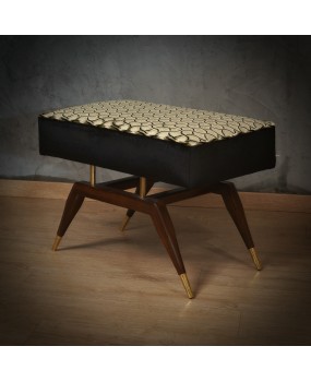 Gio Ponti in the Style, Velvet Brass and Beech Wood Art Deco Ottoman a