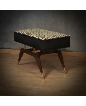 Gio Ponti in the Style, Velvet Brass and Beech Wood Art Deco Ottoman a