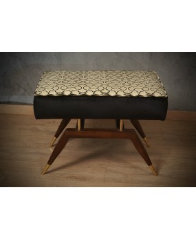 Gio Ponti in the Style, Velvet Brass and Beech Wood Art Deco Ottoman a