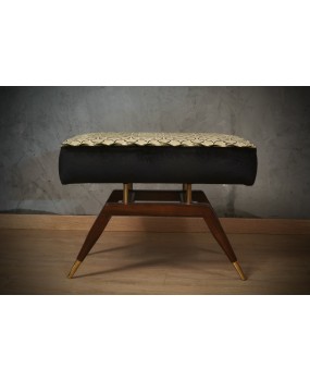 Gio Ponti in the Style, Velvet Brass and Beech Wood Art Deco Ottoman a