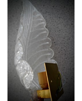 Murano Art Glass "Graniglia" Transparent and Brass Wall Light and Scon