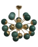 Murano Sputnik Green Glass and Brass Chandelier and Pendant