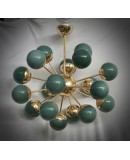 Murano Sputnik Green Glass and Brass Chandelier and Pendant