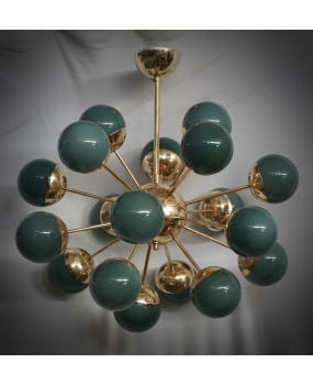 Lampadario di Murano Sputnik in Vetro Verde e Ottone