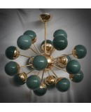 Lampadario di Murano Sputnik in Vetro Verde e Ottone