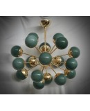 Murano Sputnik Green Glass and Brass Chandelier and Pendant