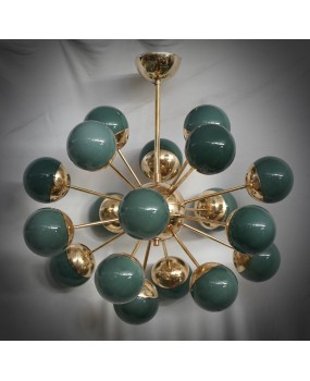 Lampadario di Murano Sputnik in Vetro Verde e Ottone