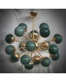 Lampadario di Murano Sputnik in Vetro Verde e Ottone