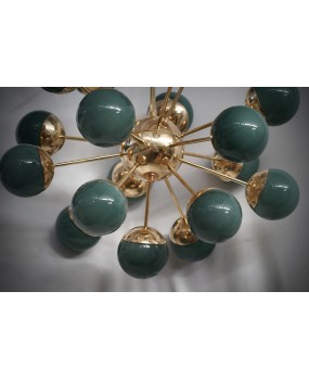 Murano Sputnik Green Glass and Brass Chandelier and Pendant