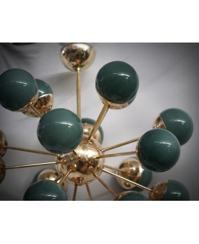 Lampadario di Murano Sputnik in Vetro Verde e Ottone