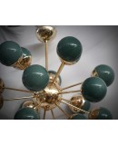 Lampadario di Murano Sputnik in Vetro Verde e Ottone