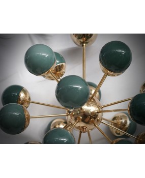 Lampadario di Murano Sputnik in Vetro Verde e Ottone