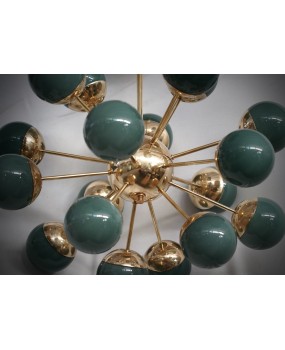 Lampadario di Murano Sputnik in Vetro Verde e Ottone