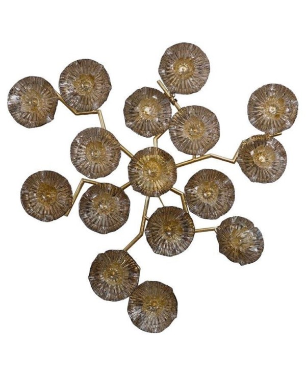 Murano Art Glass and Brass Midcentury Chandelier / Wall Light