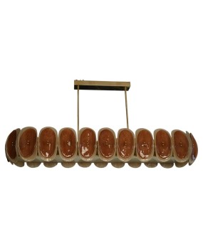 Murano Art Glass Oval Amber and Cream Art Deco Chandelier and Pendant