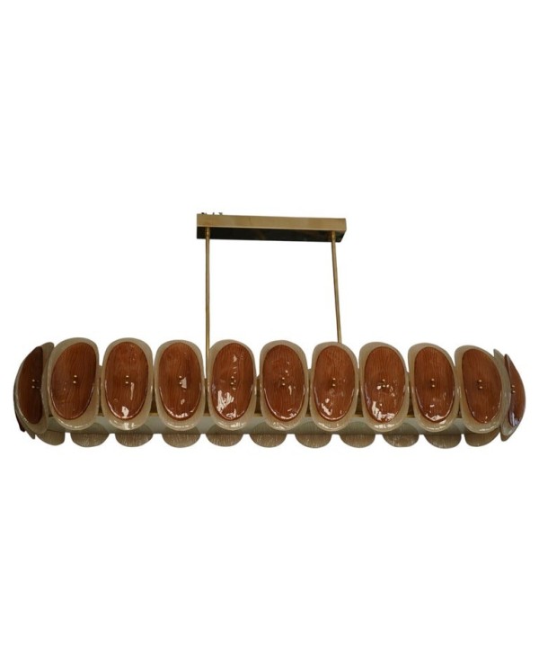 Lampadario Ovale in Vetro Artistico di Murano Color Ambra e Crema