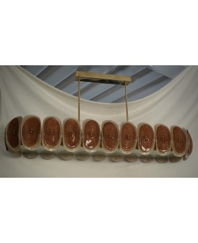 Murano Art Glass Oval Amber and Cream Art Deco Chandelier and Pendant