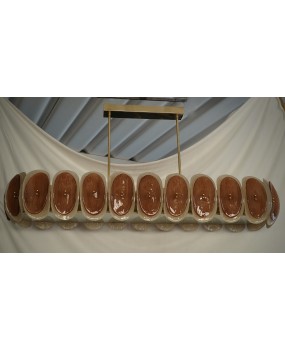 Lampadario Ovale in Vetro Artistico di Murano Color Ambra e Crema