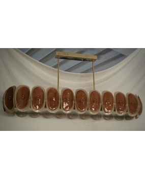 Murano Art Glass Oval Amber and Cream Art Deco Chandelier and Pendant