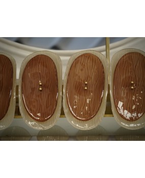 Murano Art Glass Oval Amber and Cream Art Deco Chandelier and Pendant