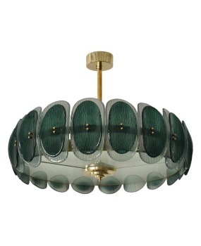 Murano Art Glass Round Green Art Deco Style Chandelier and Pendant