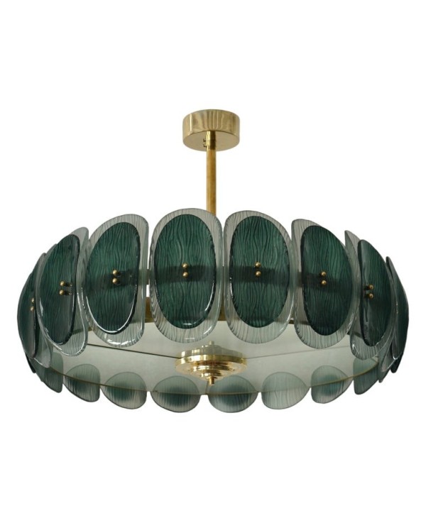 Murano Art Glass Round Green Art Deco Style Chandelier and Pendant