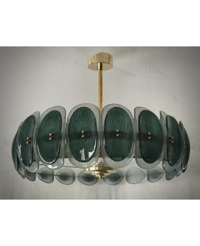 Murano Art Glass Round Green Art Deco Style Chandelier and Pendant