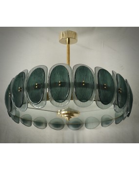 Murano Art Glass Round Green Art Deco Style Chandelier and Pendant