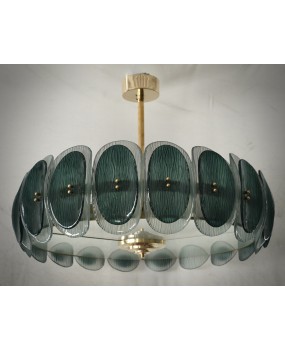 Murano Art Glass Round Green Art Deco Style Chandelier and Pendant