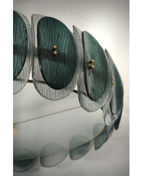 Lampadario Rotondo in Vetro Artistico di Murano di Colore Verde.