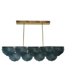 Murano Rectangular Blue Art Glass and Brass Art Deco Chandelier and Pe