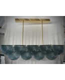 Lampadario Rettangolare in Vetro Blu di Murano e Ottone