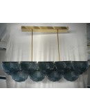 Murano Rectangular Blue Art Glass and Brass Art Deco Chandelier and Pe