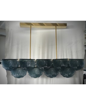 Lampadario Rettangolare in Vetro Blu di Murano e Ottone