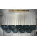 Lampadario Rettangolare in Vetro Blu di Murano e Ottone