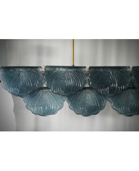 Lampadario Rettangolare in Vetro Blu di Murano e Ottone