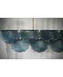 Murano Rectangular Blue Art Glass and Brass Art Deco Chandelier and Pe