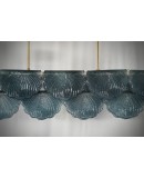 Lampadario Rettangolare in Vetro Blu di Murano e Ottone