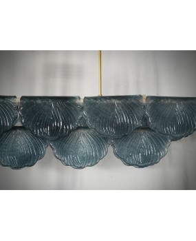 Lampadario Rettangolare in Vetro Blu di Murano e Ottone