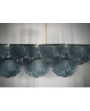 Murano Rectangular Blue Art Glass and Brass Art Deco Chandelier and Pe