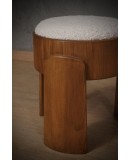 Art Deco Round Ash Wood and White Boucle Pouf and Ottoman Seat