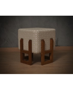 Pouf Art Déco in Legno e Tessuto Bianco Crema