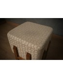 Pouf Art Déco in Legno e Tessuto Bianco Crema