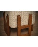Pouf Art Déco in Legno e Tessuto Bianco Crema